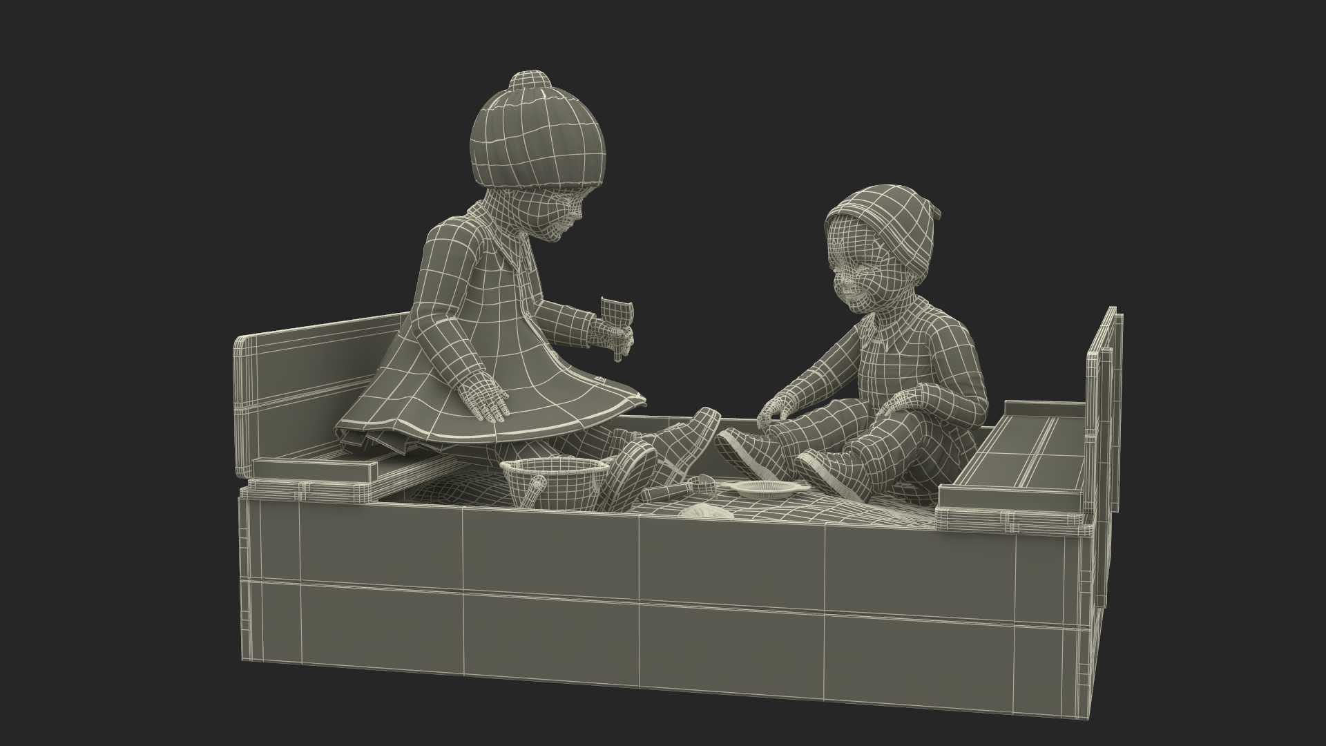 3D model Children in Sandpit Fur Rigged