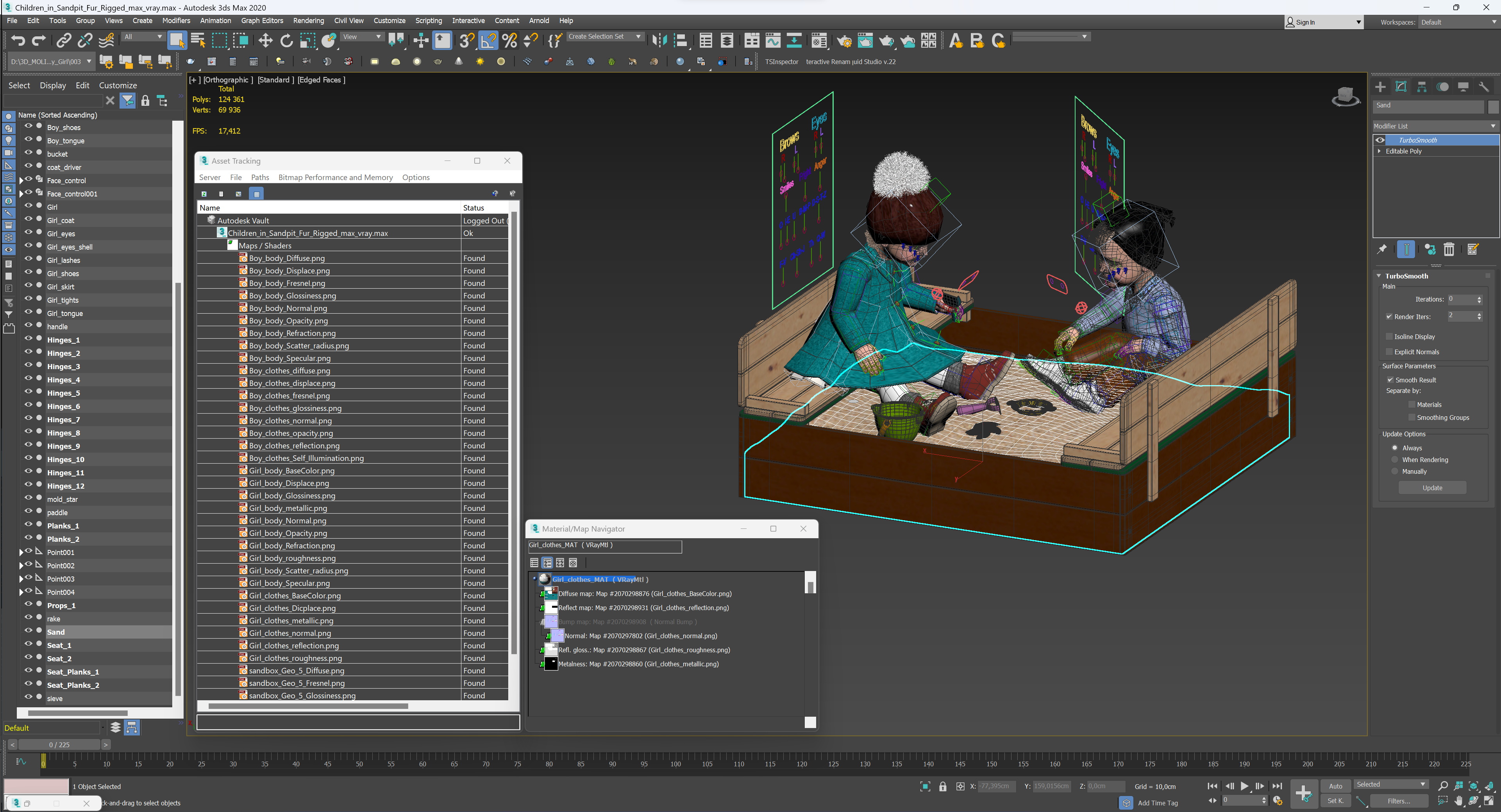 3D model Children in Sandpit Fur Rigged