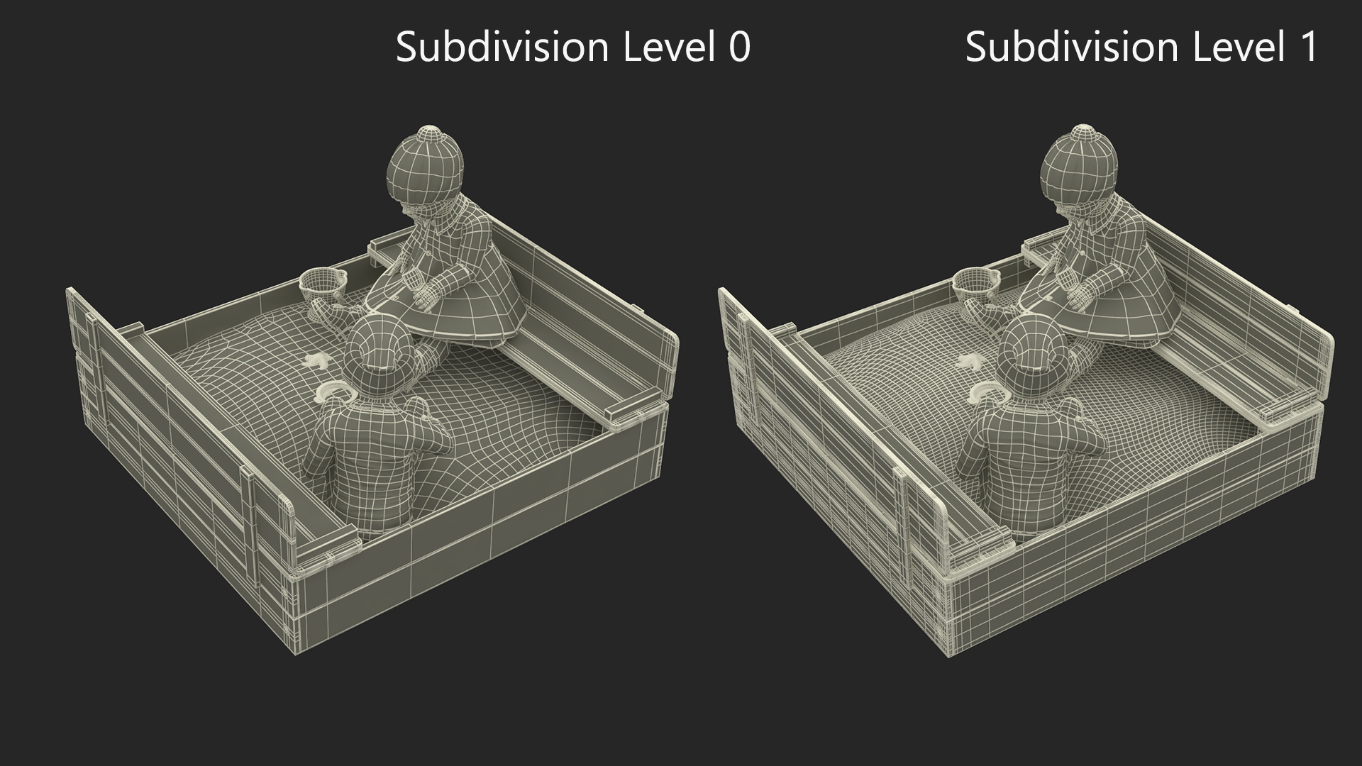 3D model Children in Sandpit Fur Rigged