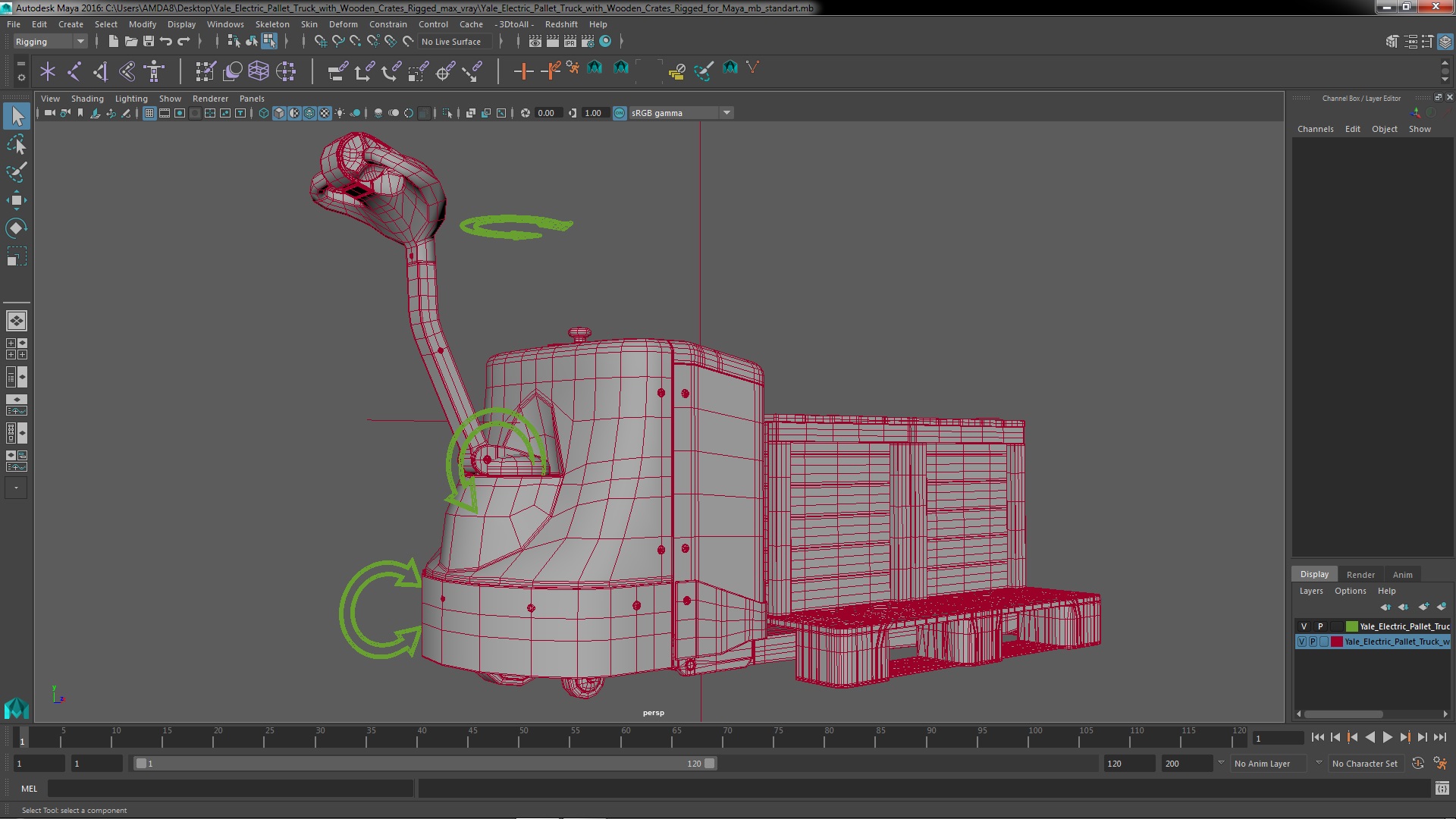 3D Yale Electric Pallet Truck with Wooden Crates Rigged for Maya