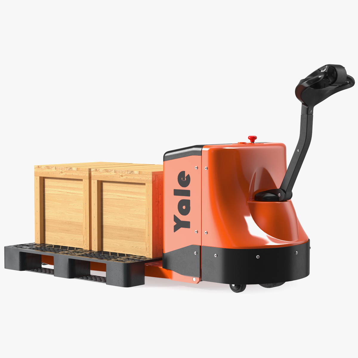 3D Yale Electric Pallet Truck with Wooden Crates Rigged for Maya
