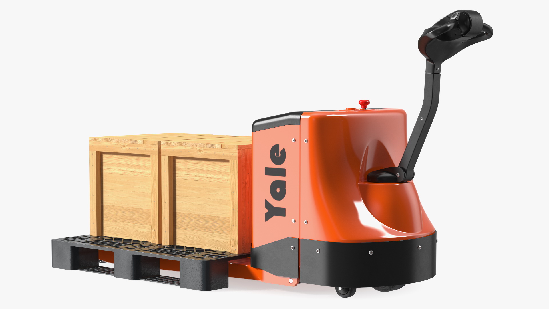 3D Yale Electric Pallet Truck with Wooden Crates Rigged for Maya