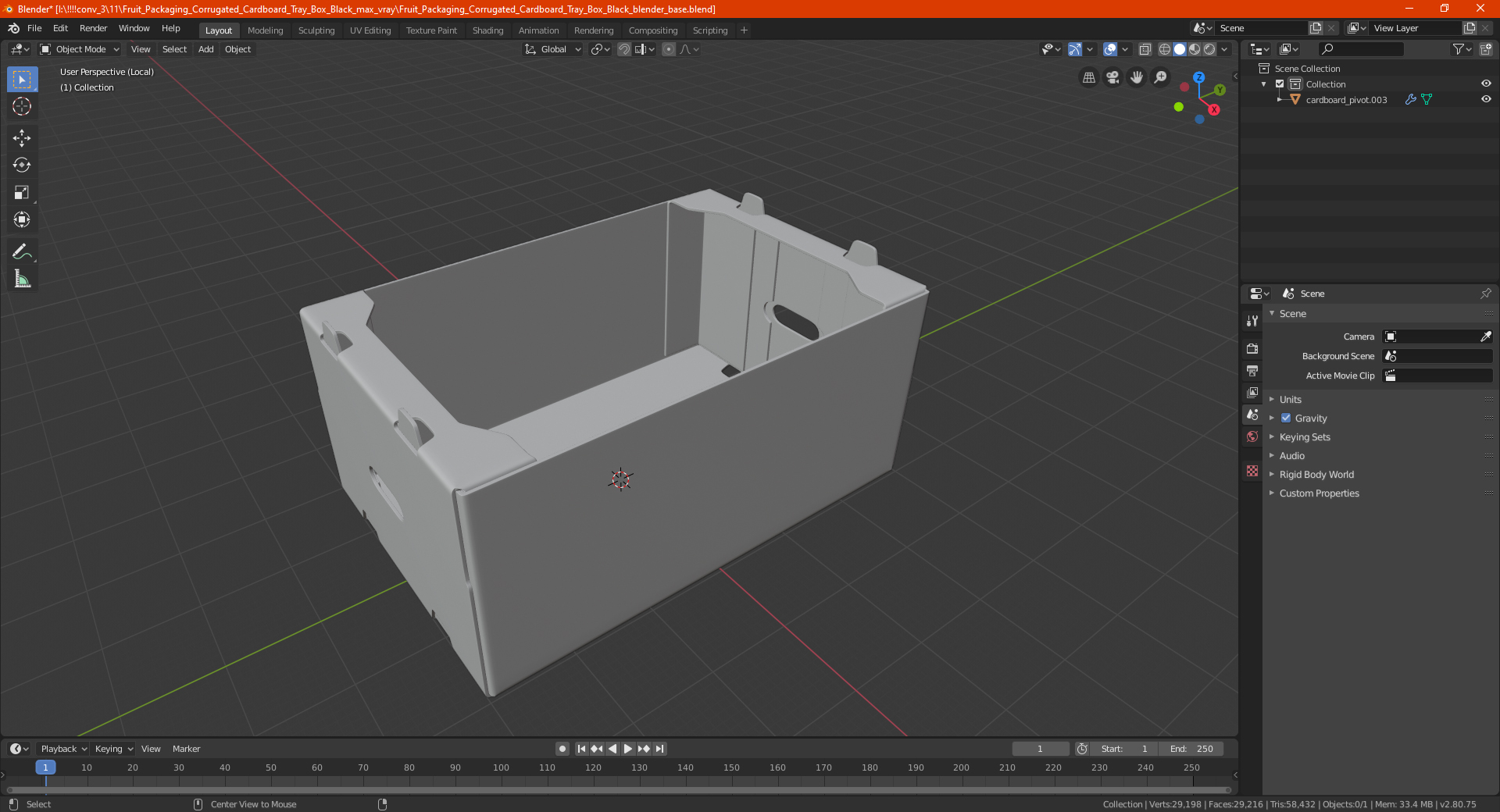 3D model Fruit Packaging Corrugated Cardboard Tray Box