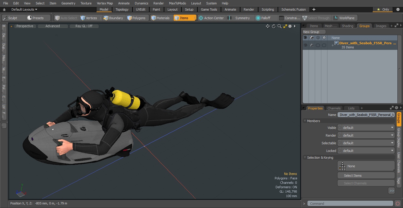 Diver with Seabob F5SR Personal Watercraft 3D