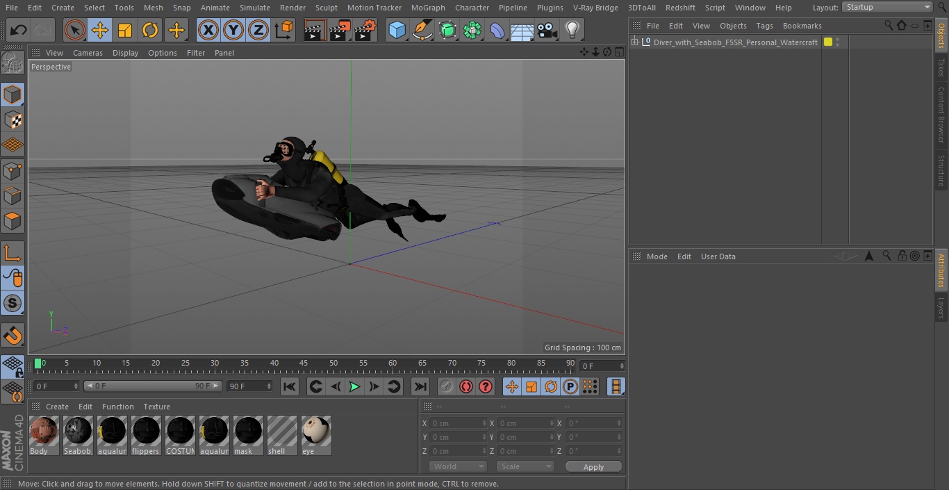 Diver with Seabob F5SR Personal Watercraft 3D