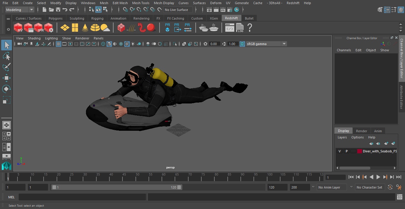 Diver with Seabob F5SR Personal Watercraft 3D