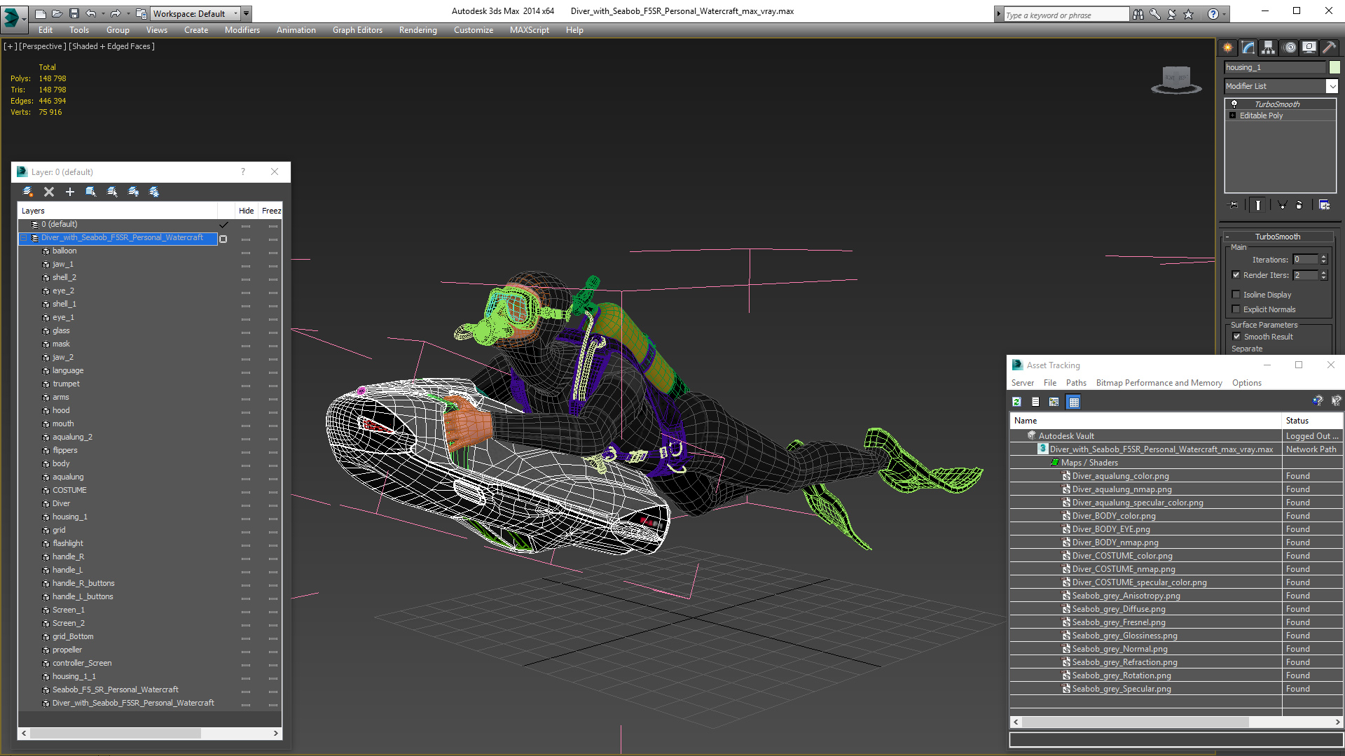 Diver with Seabob F5SR Personal Watercraft 3D