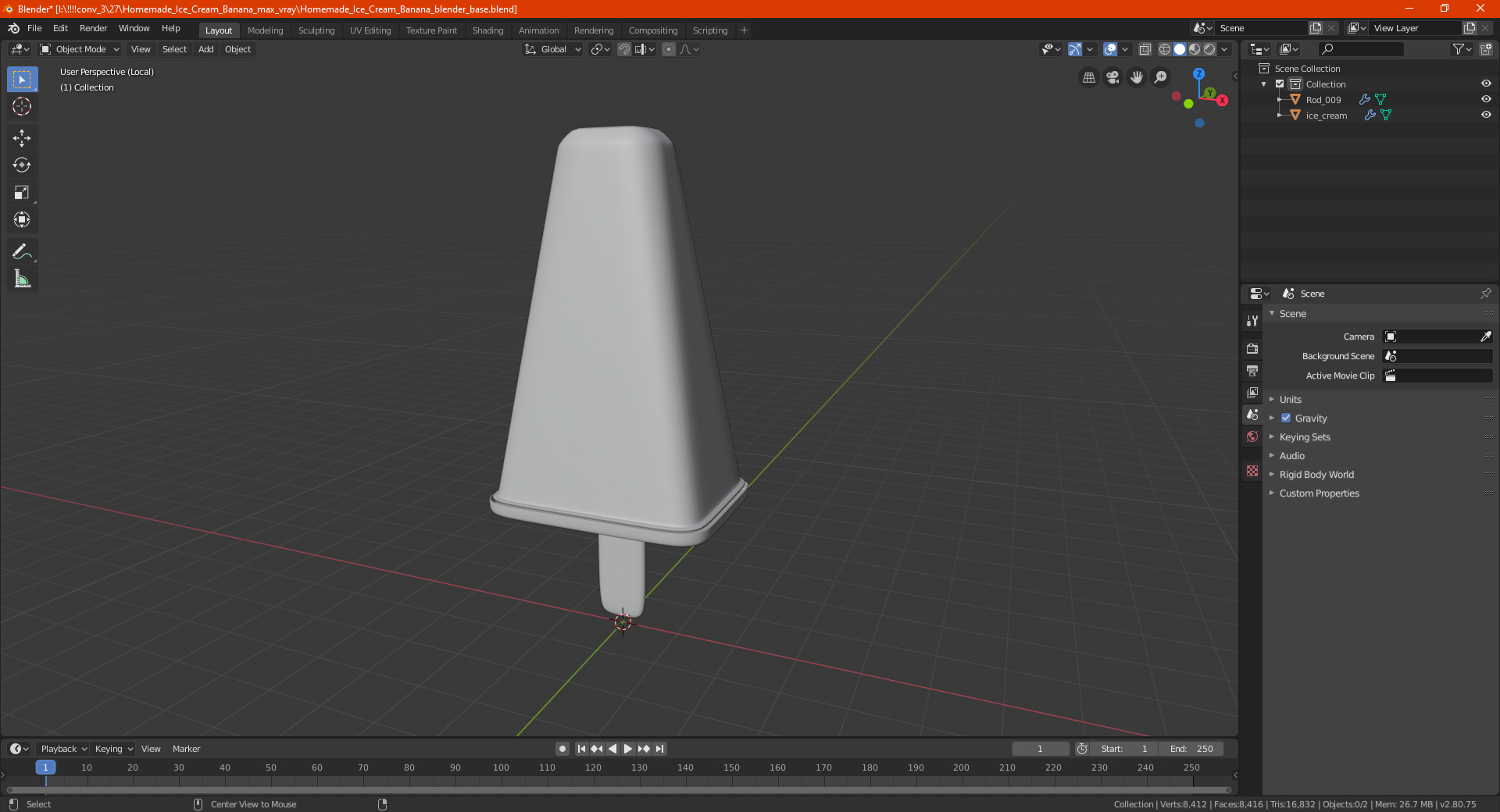 3D model Homemade Ice Cream Banana