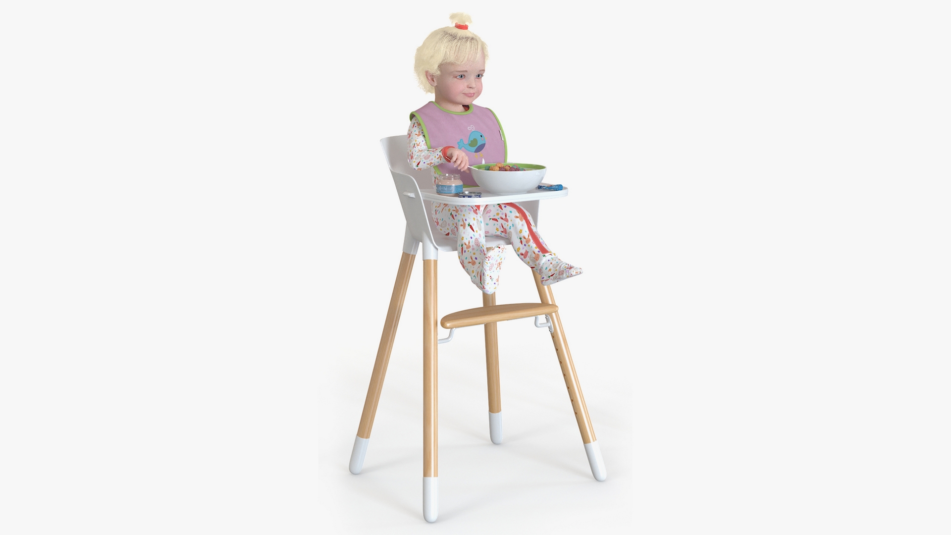 Little Girl Eating in High Chair 3D