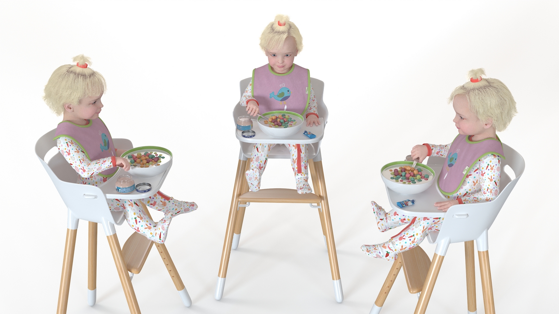 Little Girl Eating in High Chair 3D