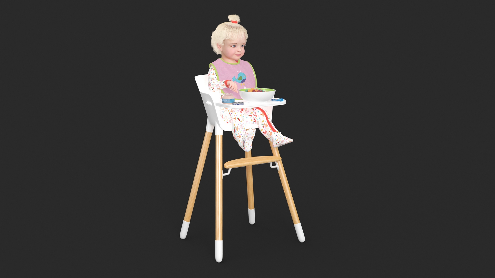Little Girl Eating in High Chair 3D