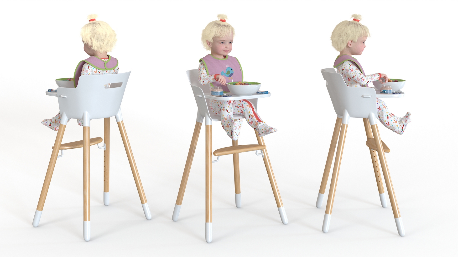 Little Girl Eating in High Chair 3D