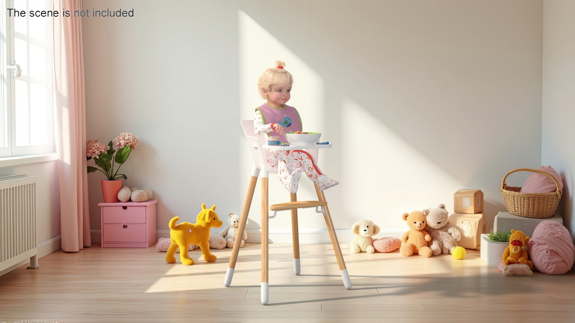 Little Girl Eating in High Chair 3D
