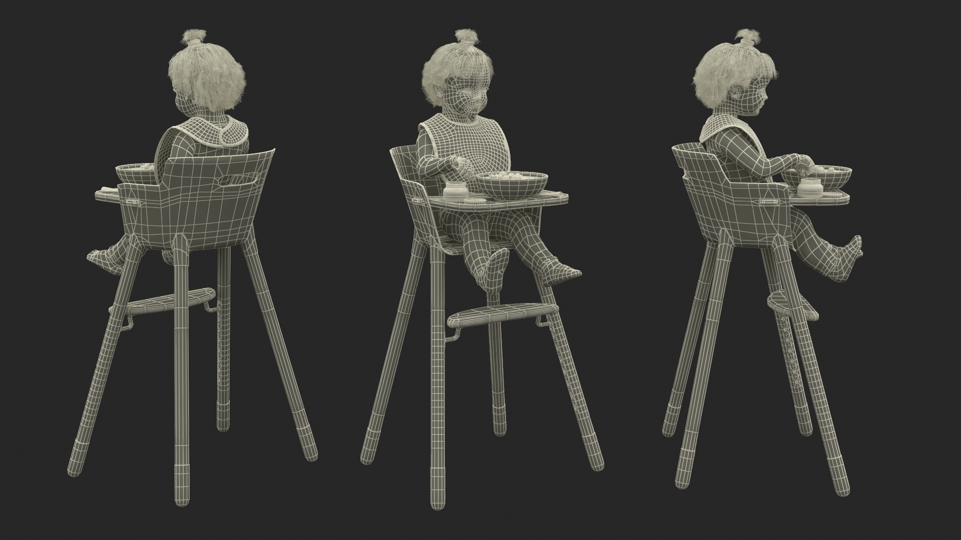 Little Girl Eating in High Chair 3D