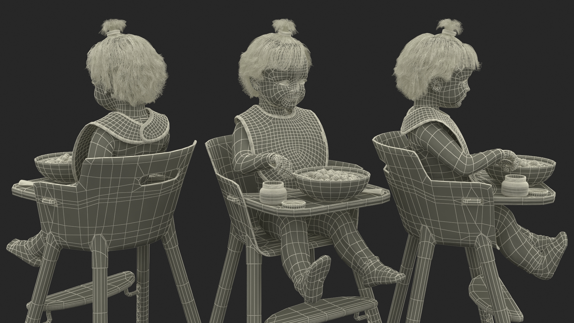 Little Girl Eating in High Chair 3D
