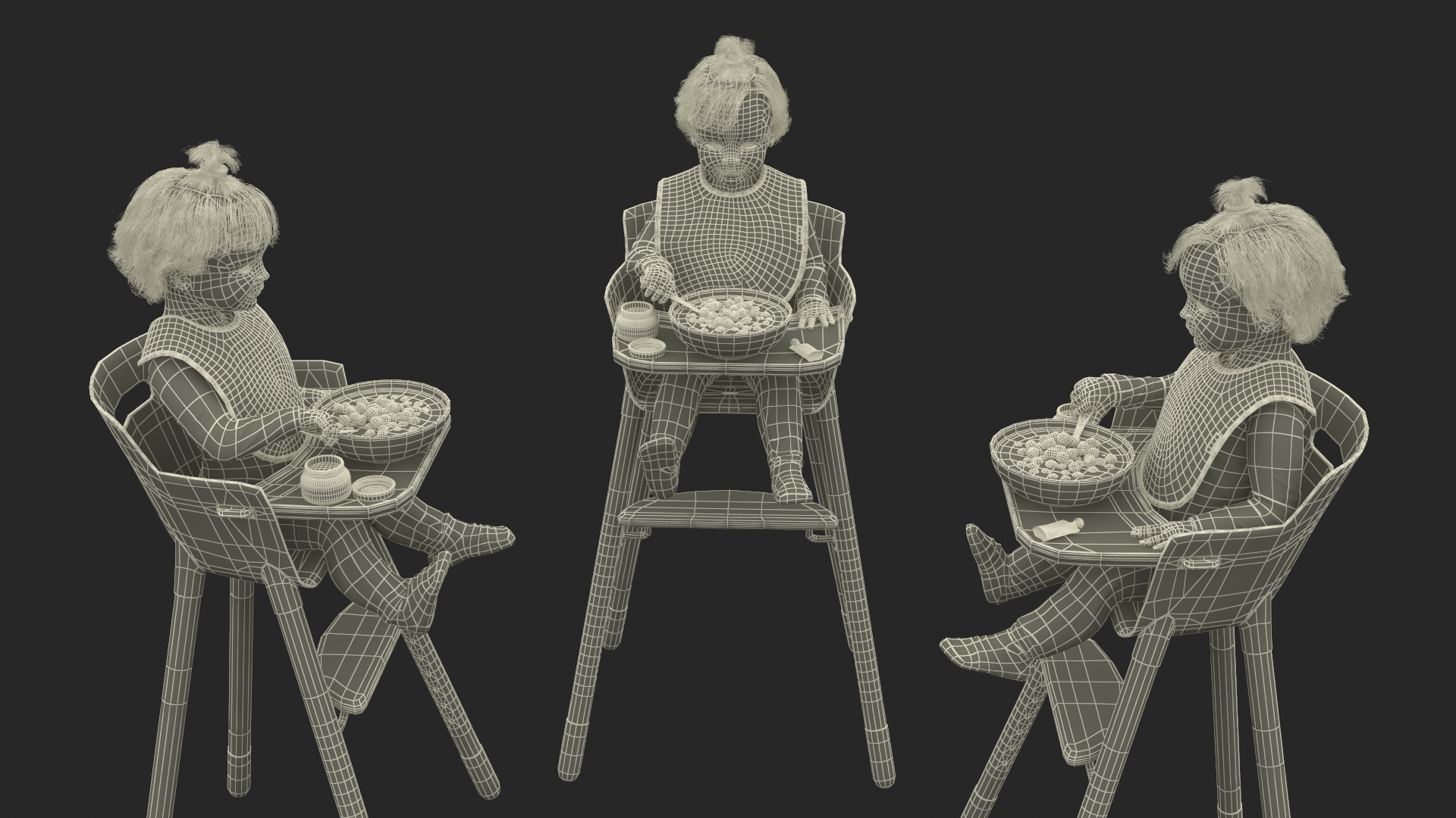 Little Girl Eating in High Chair 3D