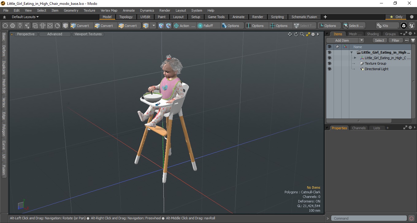 Little Girl Eating in High Chair 3D
