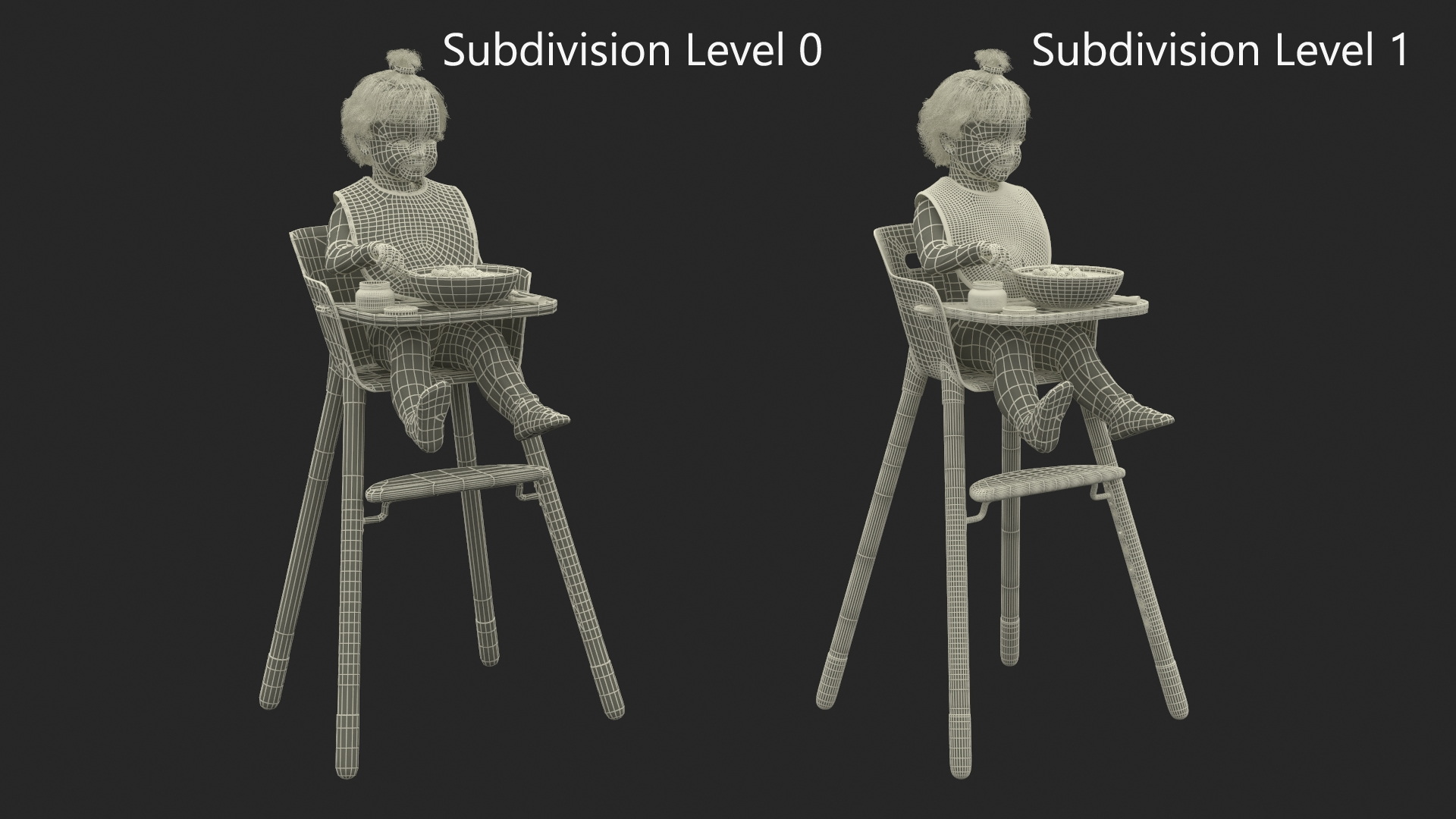 Little Girl Eating in High Chair 3D