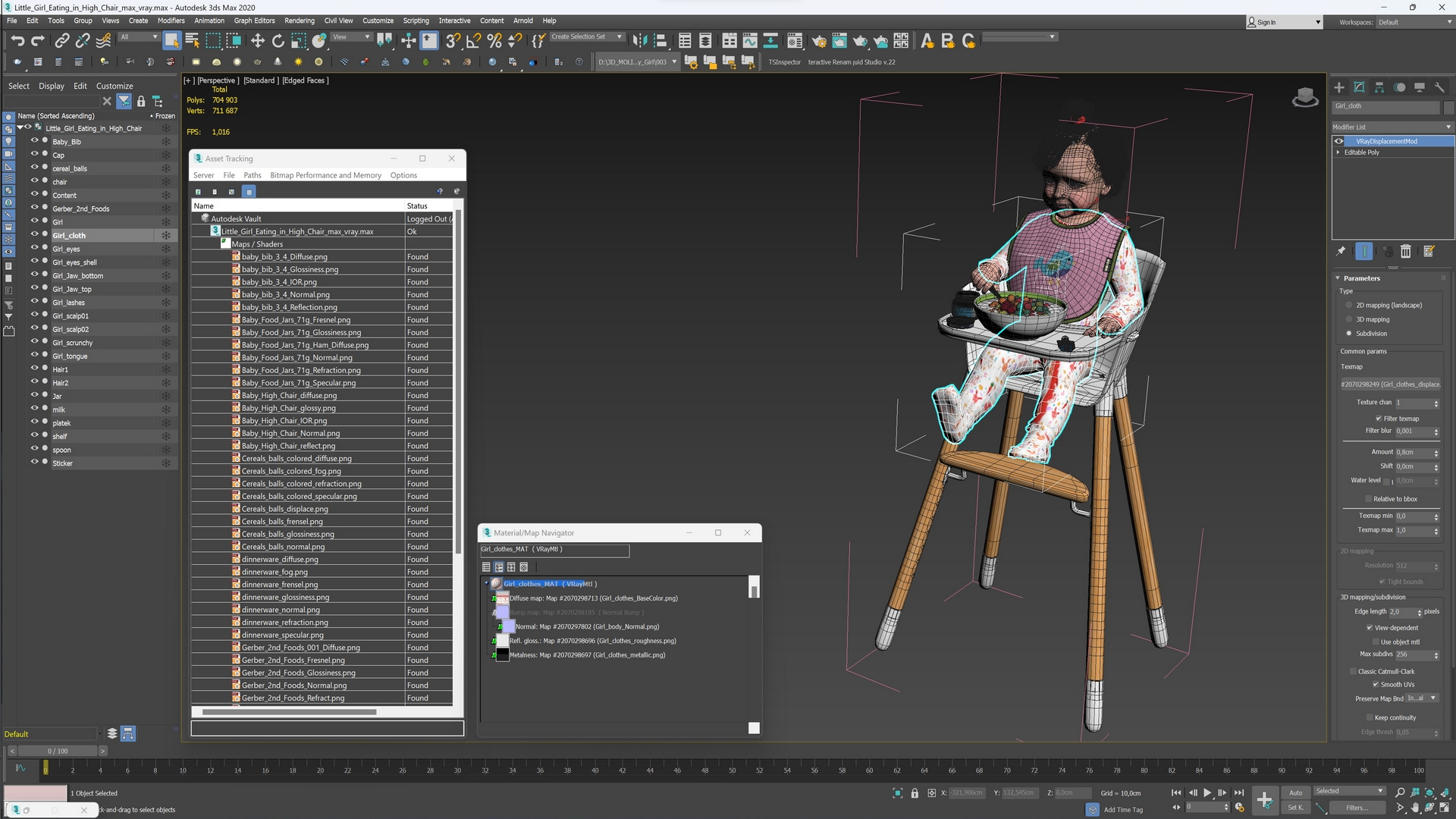 Little Girl Eating in High Chair 3D