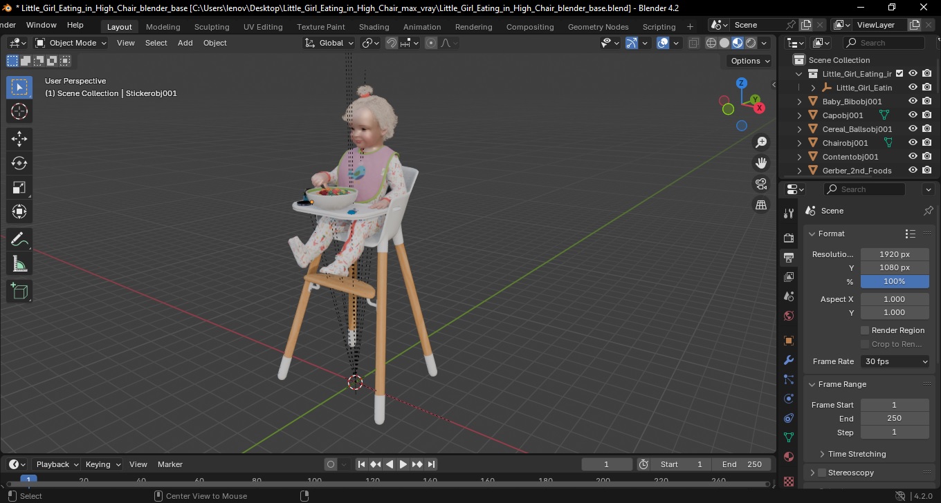 Little Girl Eating in High Chair 3D