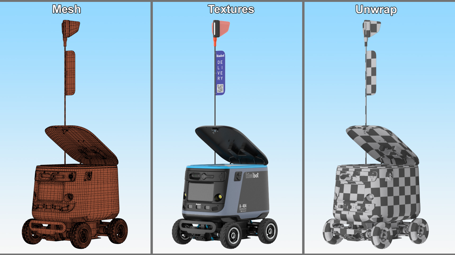 3D Kiwibot Delivery Robot Black in Sleep Rigged for Maya model