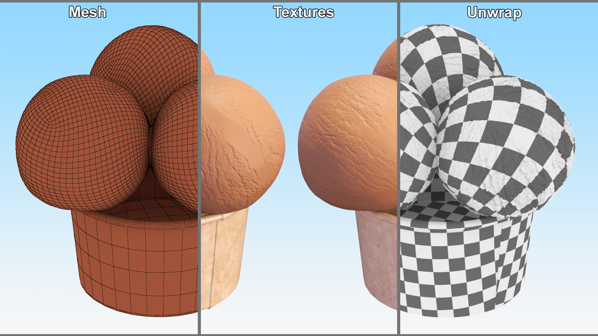 Ice Cream Chocolate Balls in Cardboard Cup 3D