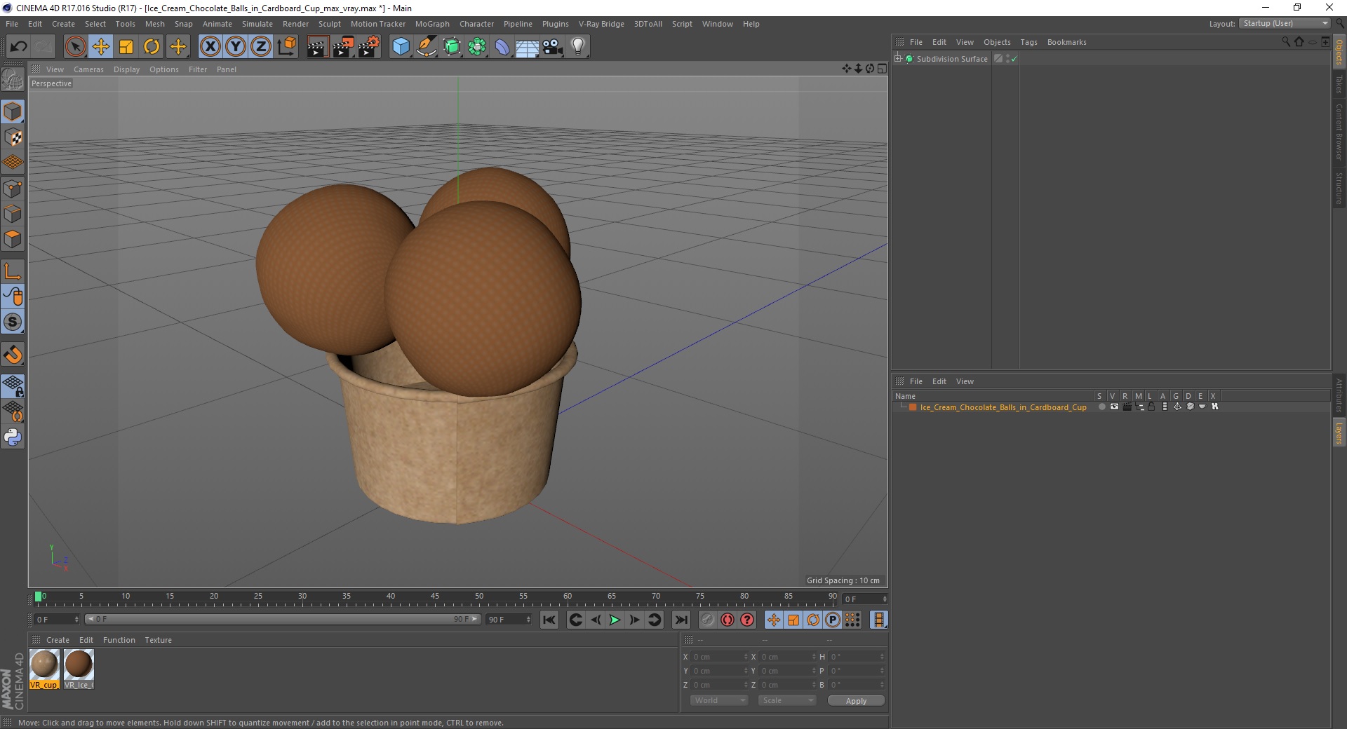 Ice Cream Chocolate Balls in Cardboard Cup 3D