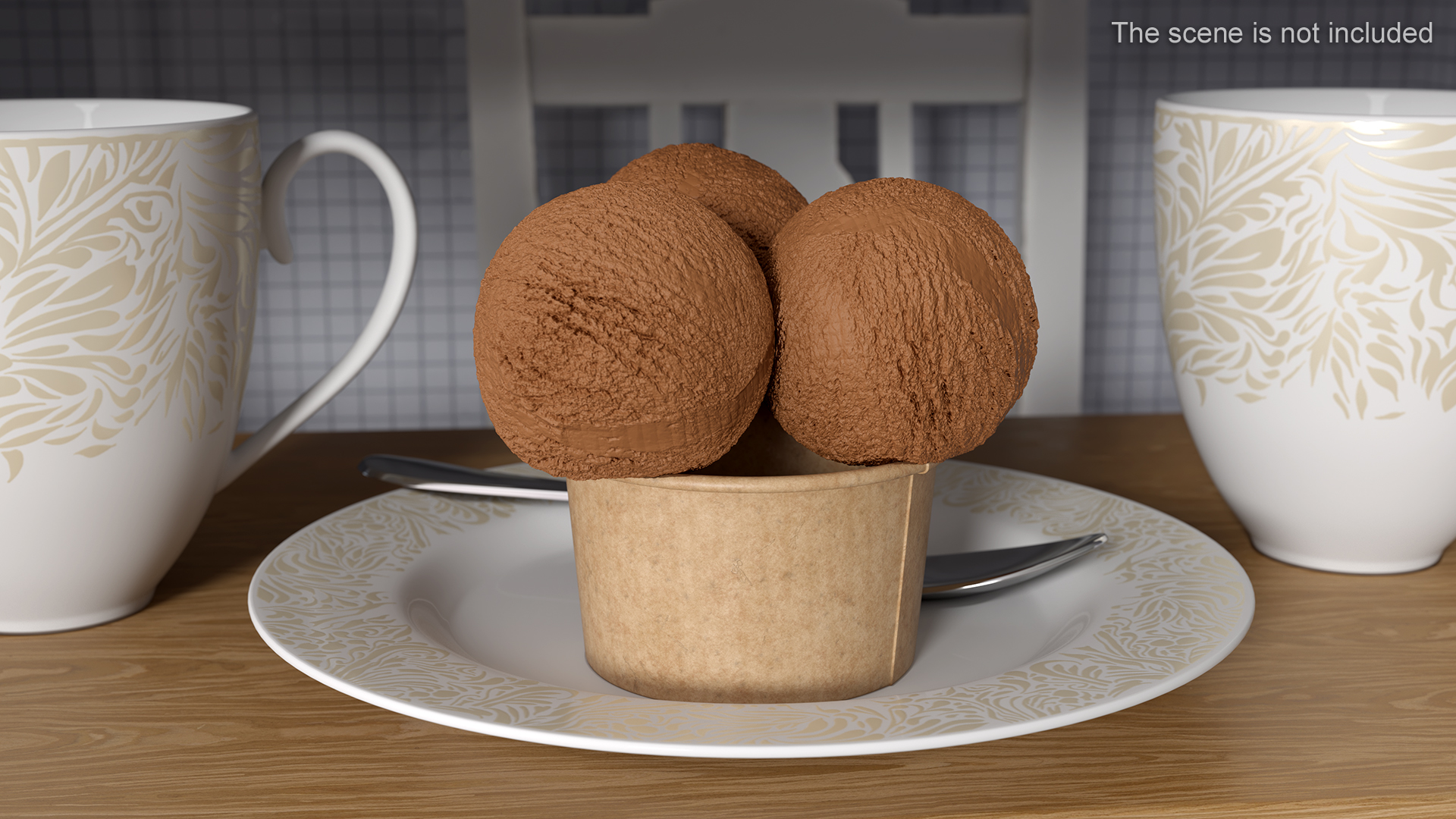 Ice Cream Chocolate Balls in Cardboard Cup 3D