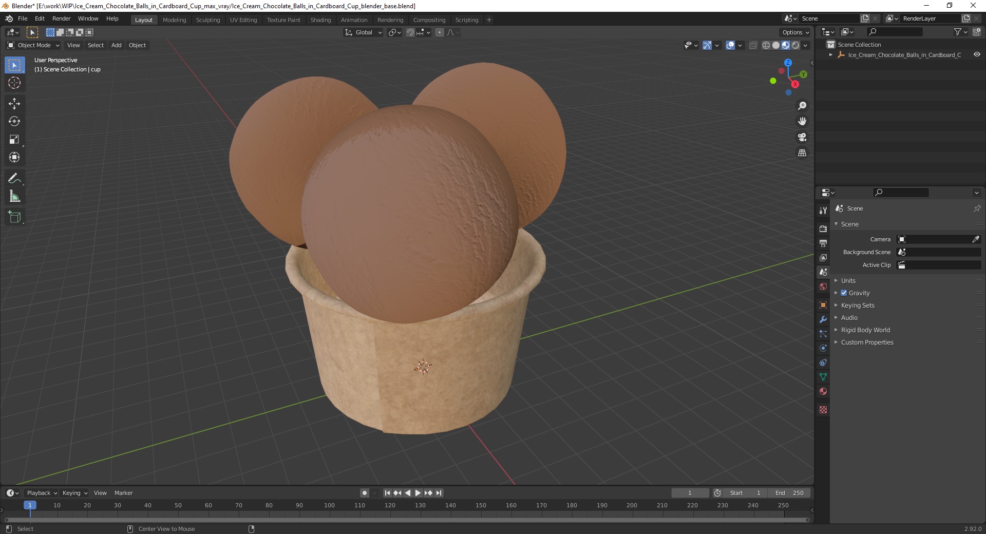 Ice Cream Chocolate Balls in Cardboard Cup 3D