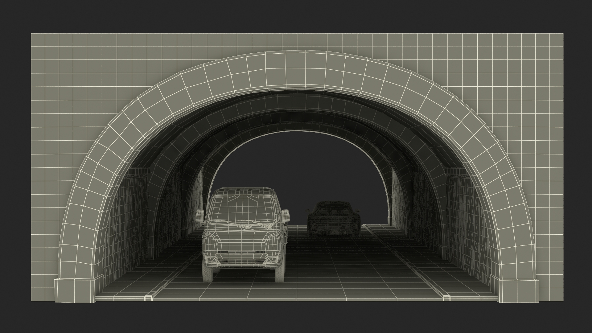 Town Road Stone Tunnel with Cars 3D