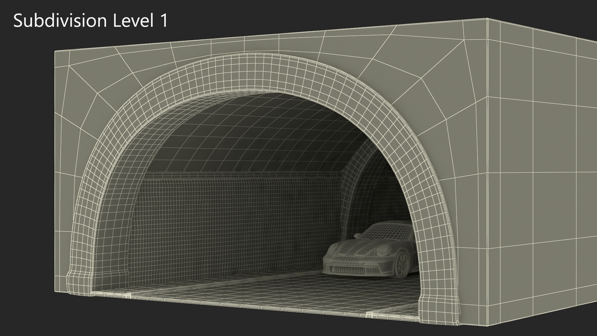 Town Road Stone Tunnel with Cars 3D