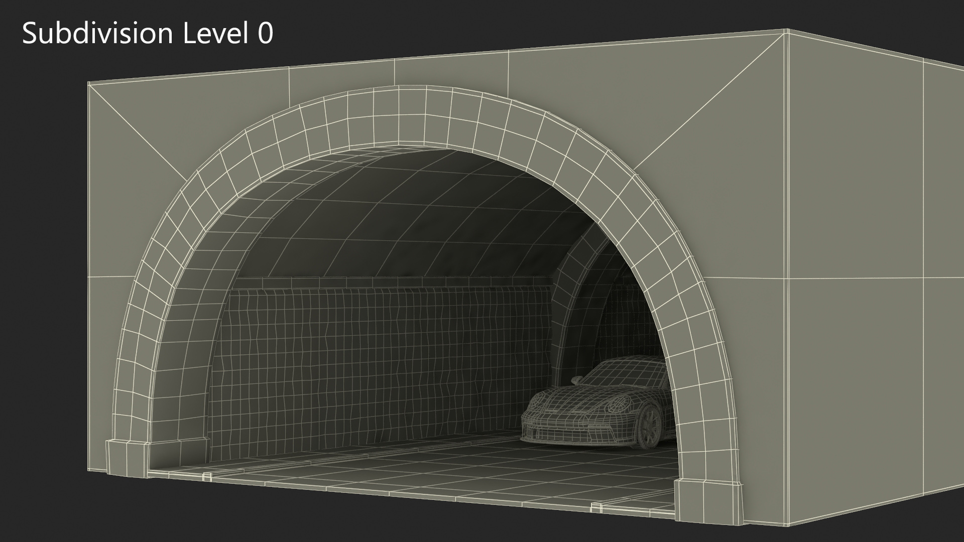 Town Road Stone Tunnel with Cars 3D