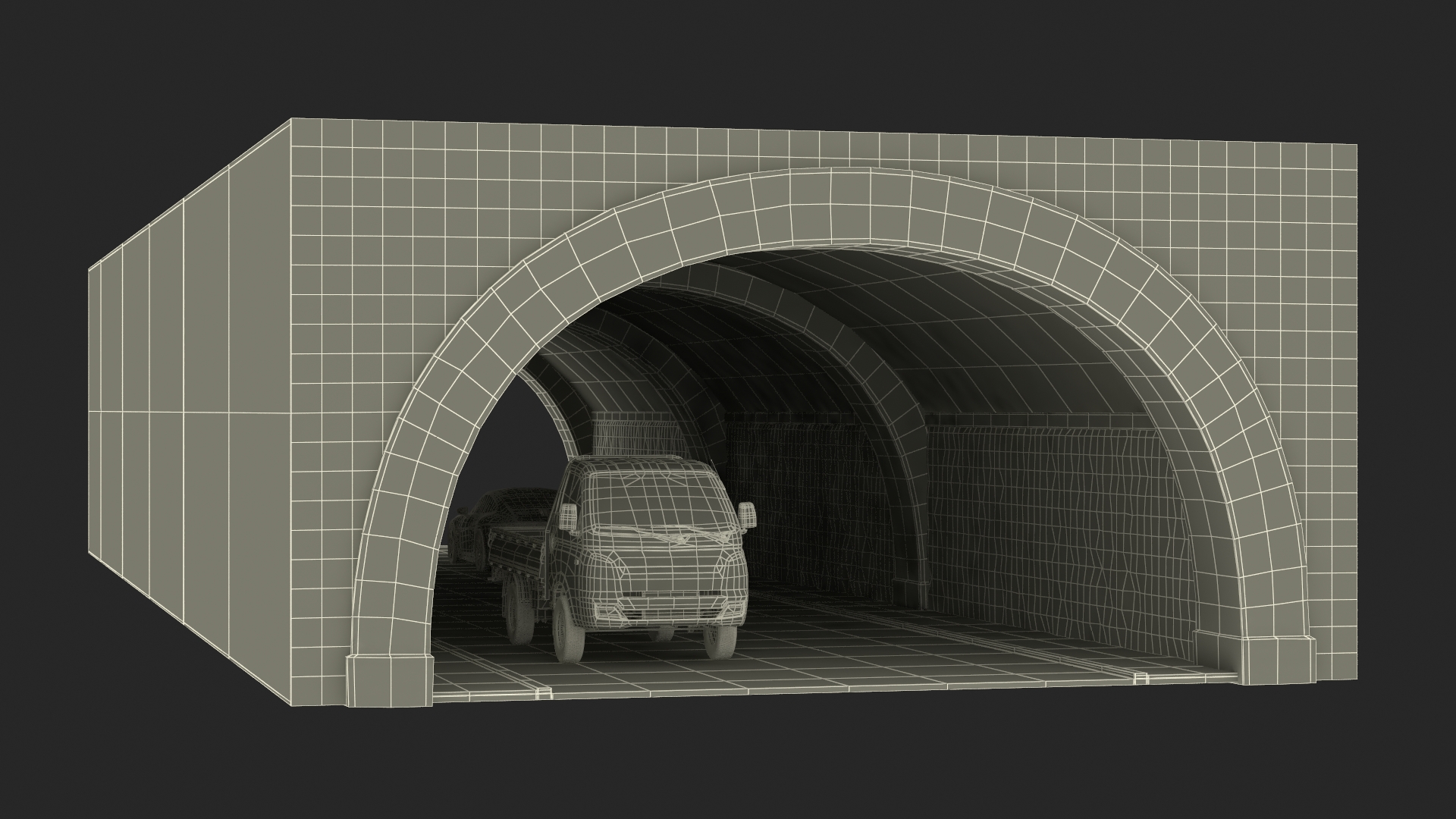Town Road Stone Tunnel with Cars 3D