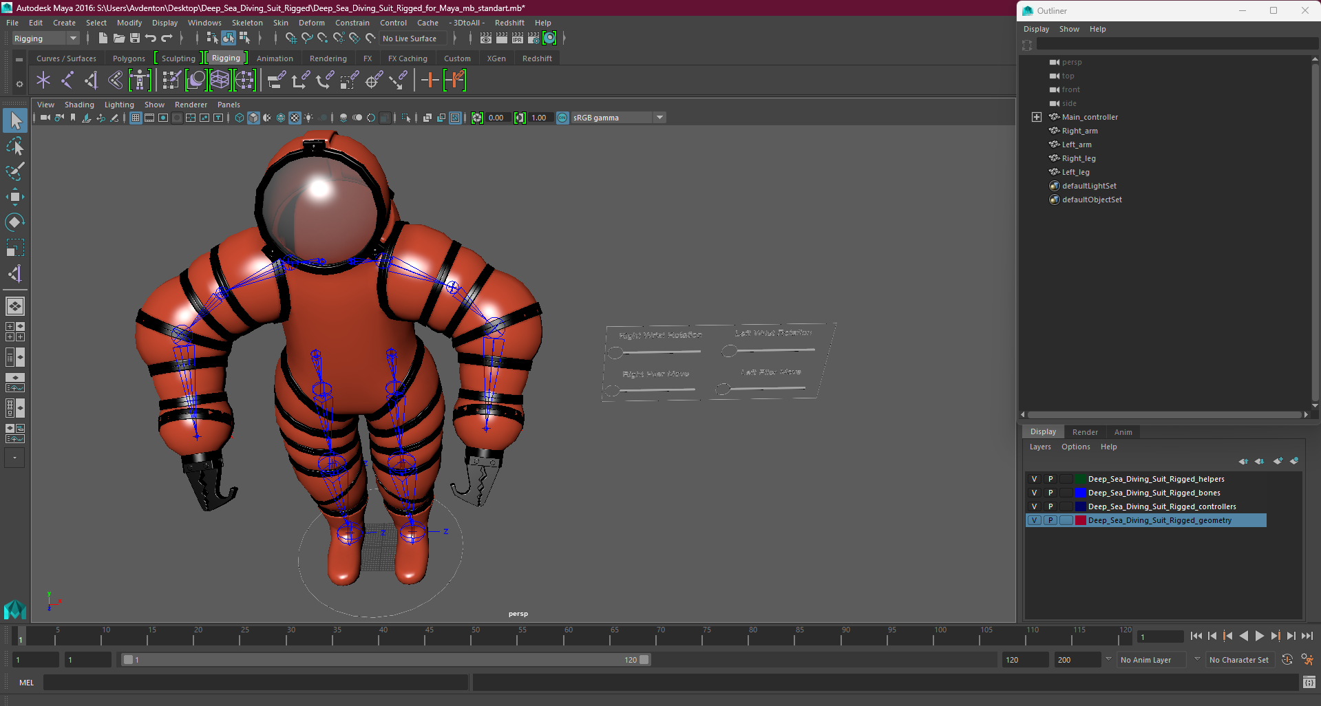3D Deep Sea Diving Suit Rigged for Maya