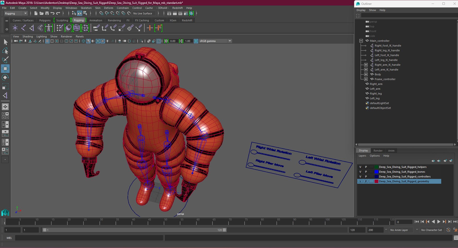 3D Deep Sea Diving Suit Rigged for Maya