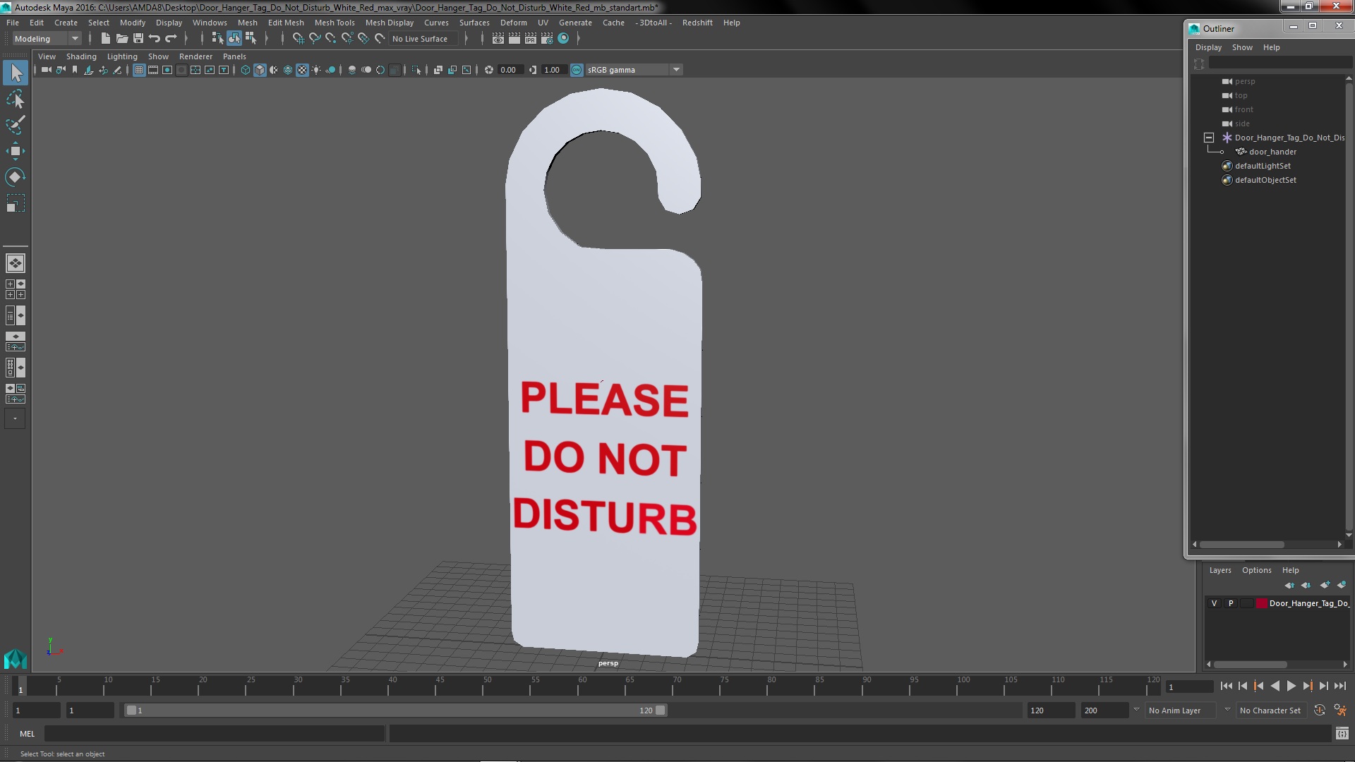 3D model Door Hanger Tag Do Not Disturb White Red