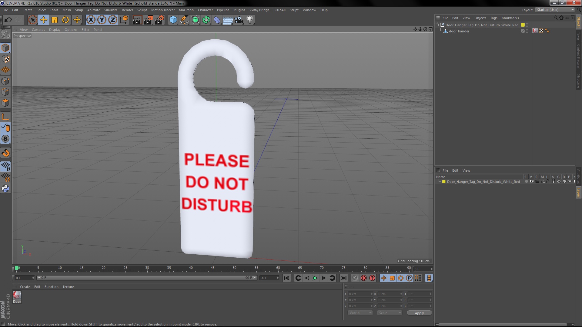 3D model Door Hanger Tag Do Not Disturb White Red