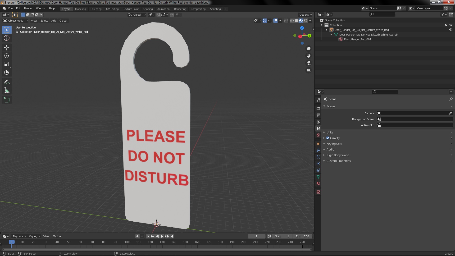 3D model Door Hanger Tag Do Not Disturb White Red