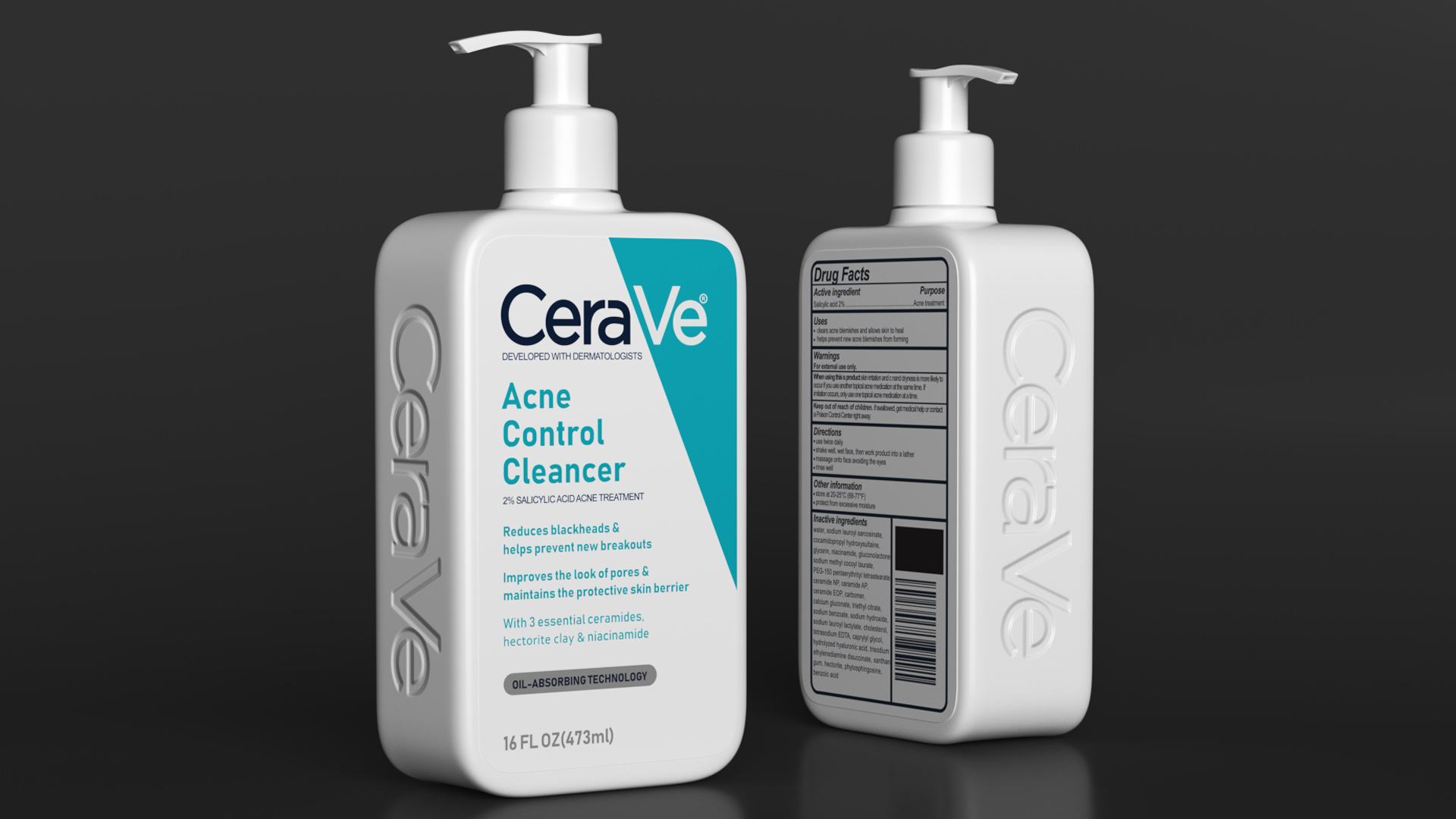 3D model CeraVe Cleanser Dispenser Bottle 473 ml Aquamarine