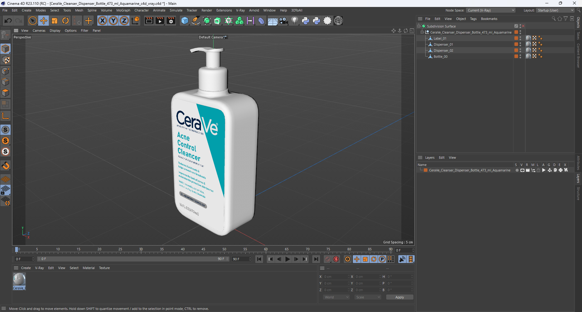 3D model CeraVe Cleanser Dispenser Bottle 473 ml Aquamarine