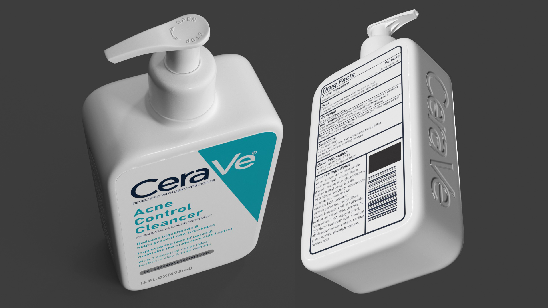 3D model CeraVe Cleanser Dispenser Bottle 473 ml Aquamarine