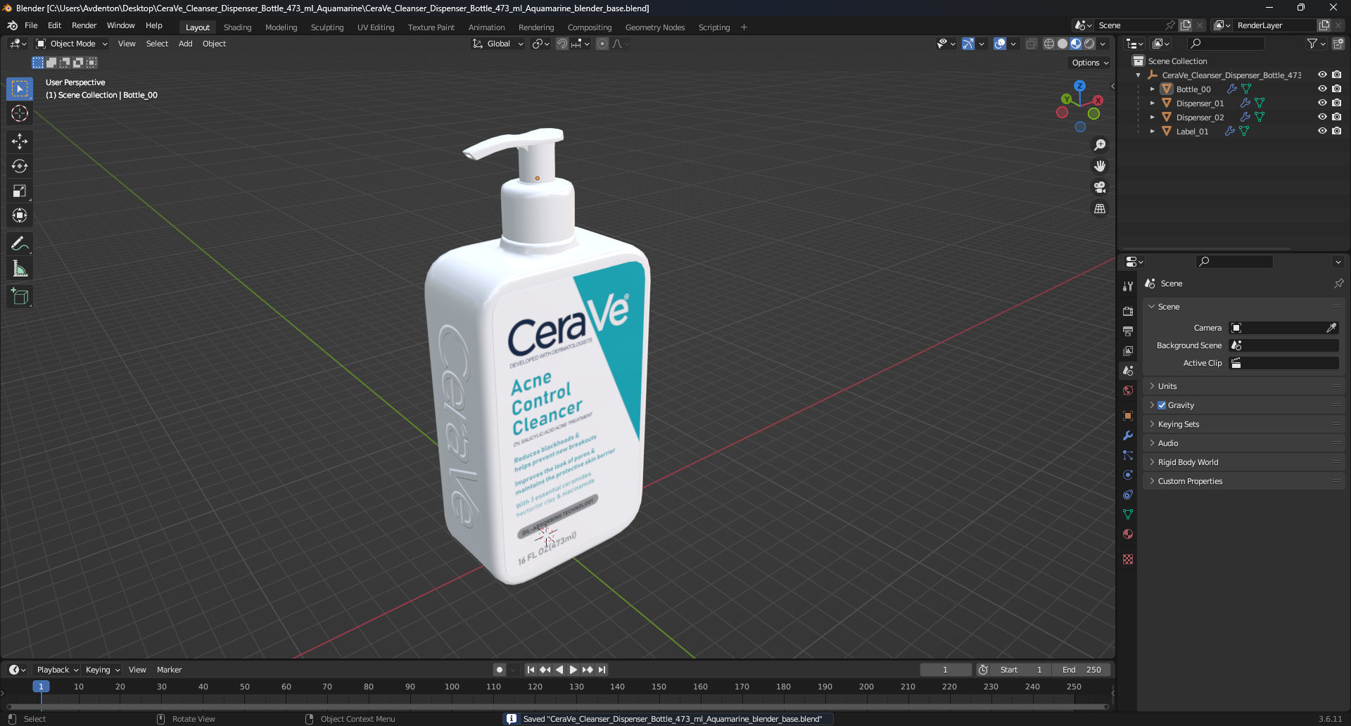 3D model CeraVe Cleanser Dispenser Bottle 473 ml Aquamarine