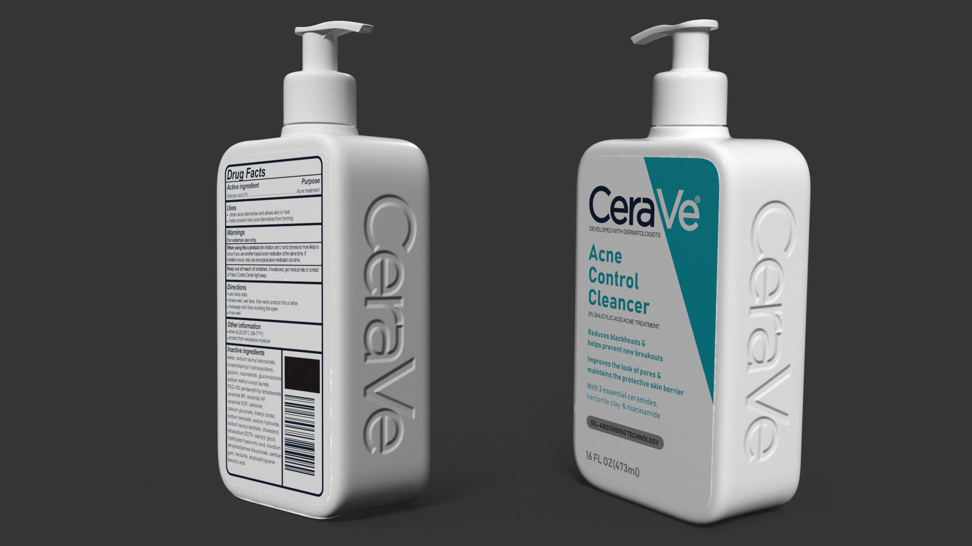 3D model CeraVe Cleanser Dispenser Bottle 473 ml Aquamarine