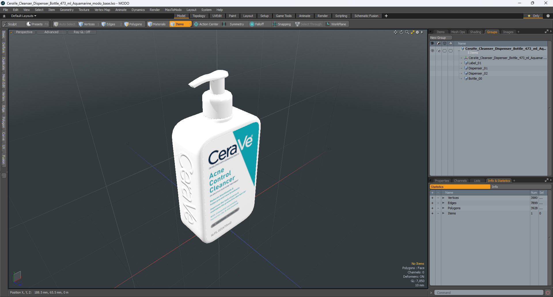 3D model CeraVe Cleanser Dispenser Bottle 473 ml Aquamarine