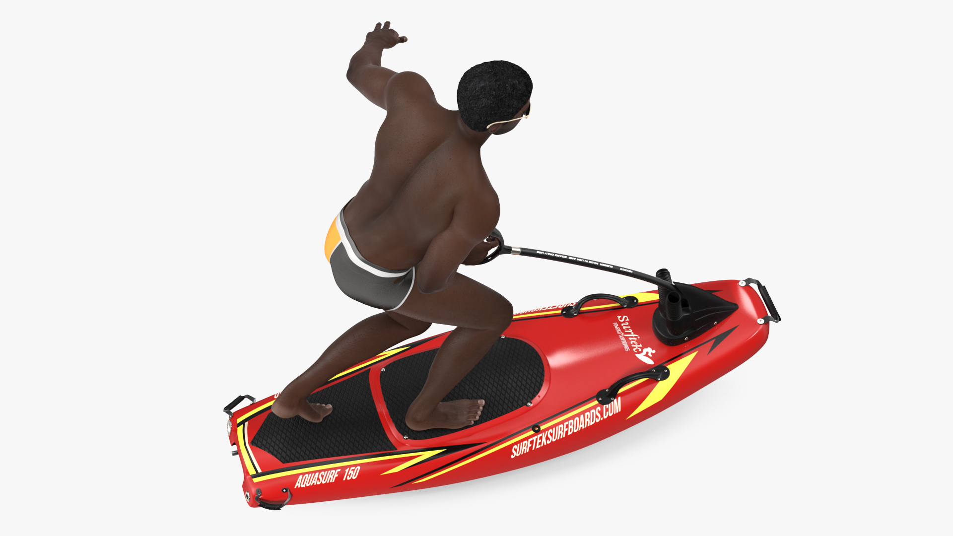 3D model Afro American Man with Surftek Aquasurf Jet Surfboard Rigged