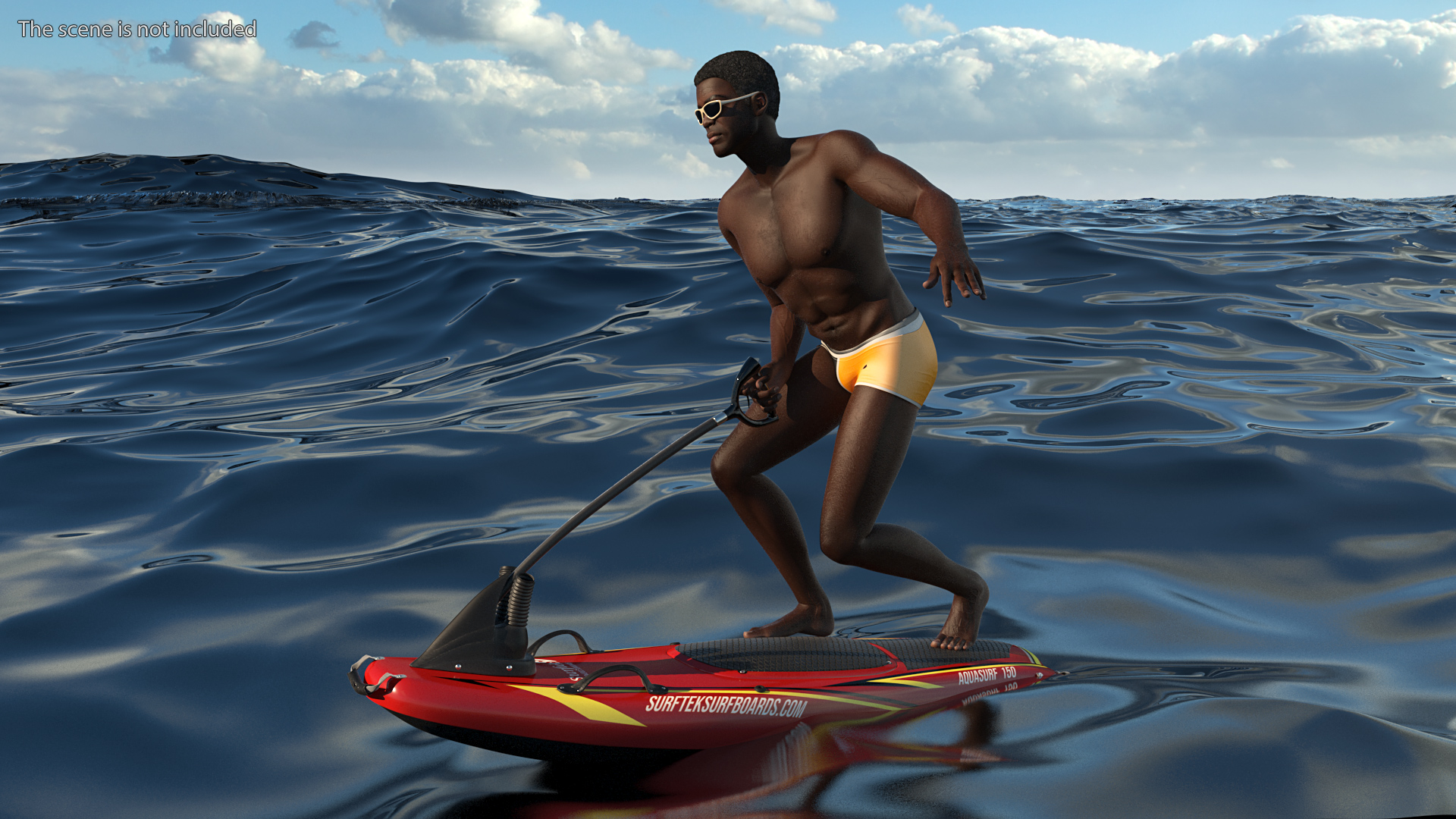 3D model Afro American Man with Surftek Aquasurf Jet Surfboard Rigged