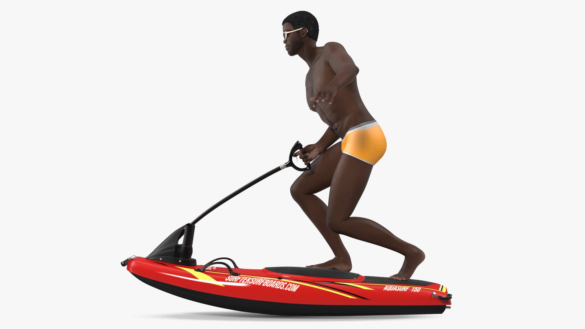 3D model Afro American Man with Surftek Aquasurf Jet Surfboard Rigged
