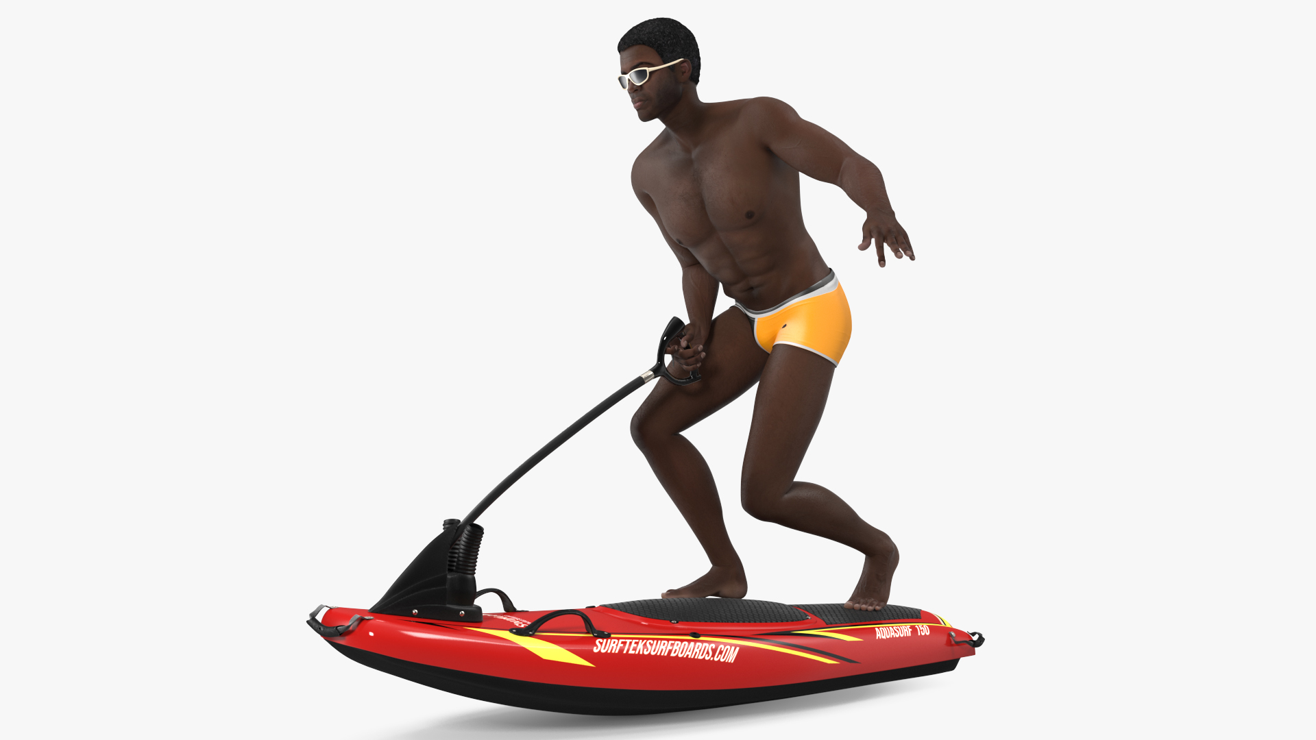 3D model Afro American Man with Surftek Aquasurf Jet Surfboard Rigged