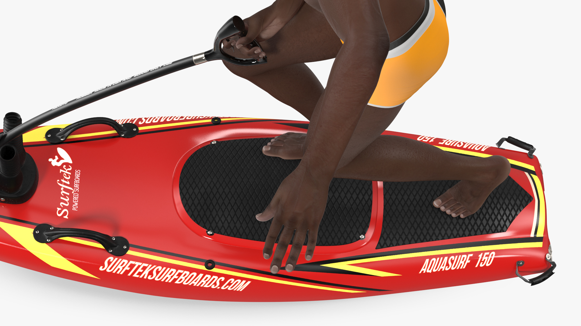 3D model Afro American Man with Surftek Aquasurf Jet Surfboard Rigged