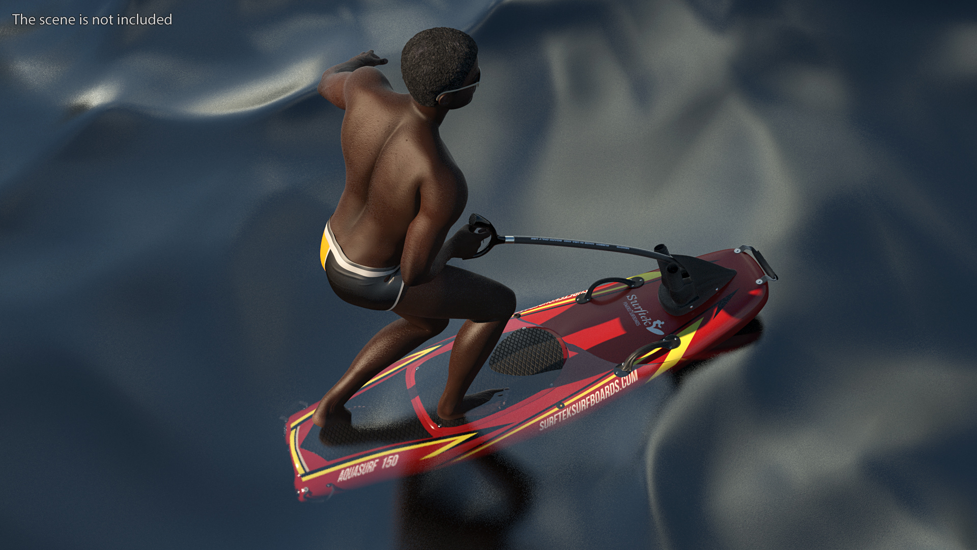 3D model Afro American Man with Surftek Aquasurf Jet Surfboard Rigged